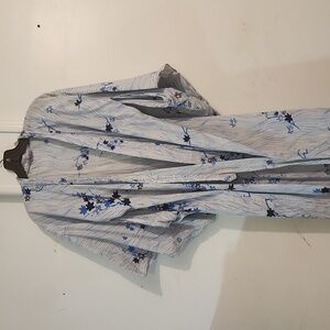 Vintage Marnky Kimono Robe Cotton One Size Blue and White